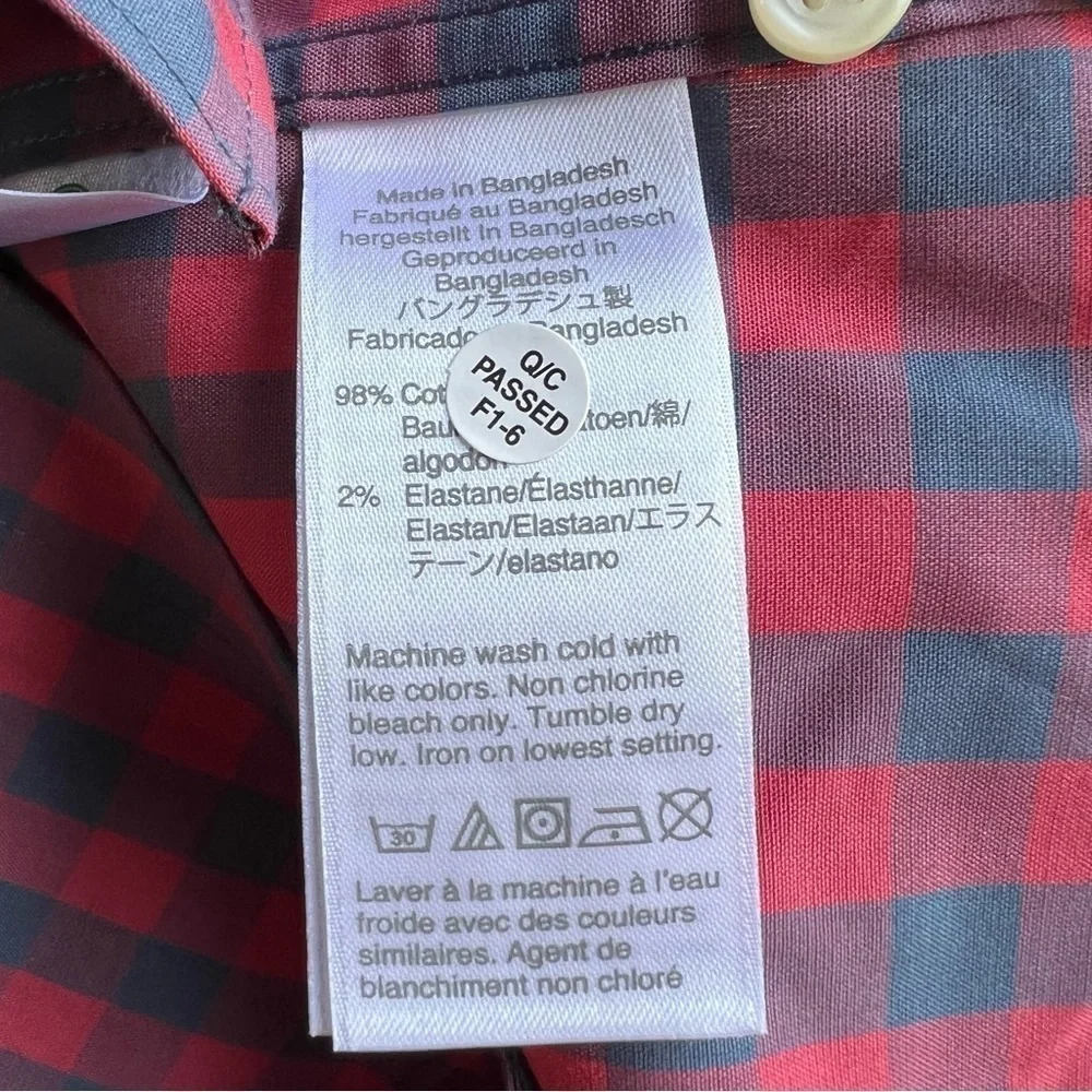 NWOT J.Crew Men’s Blue / Salmon Check Button Front Shirt, Size Small